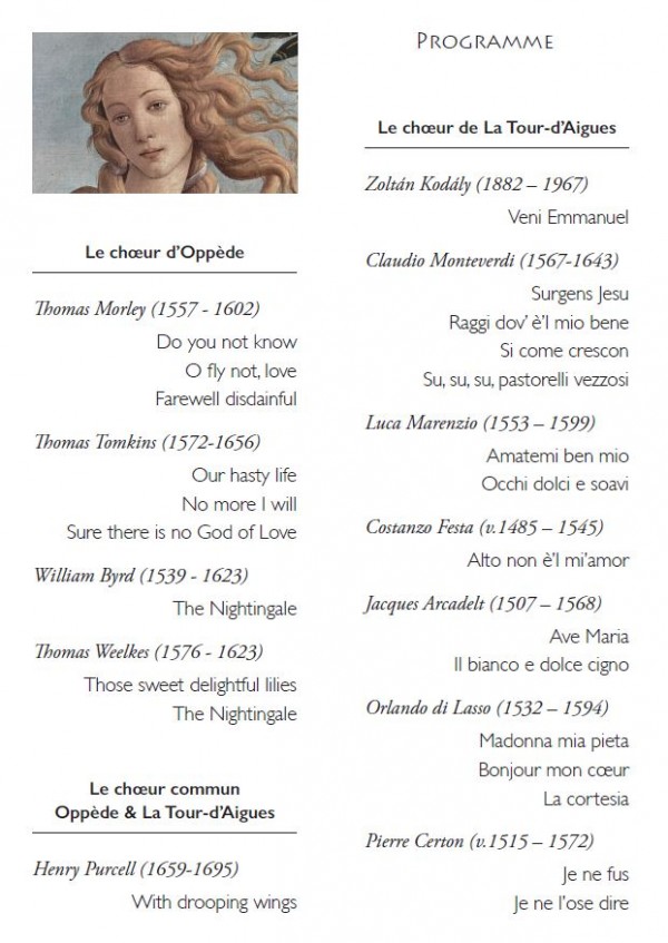 Programme du concert du 27 septembre 2015 à la Tour d'Aigues